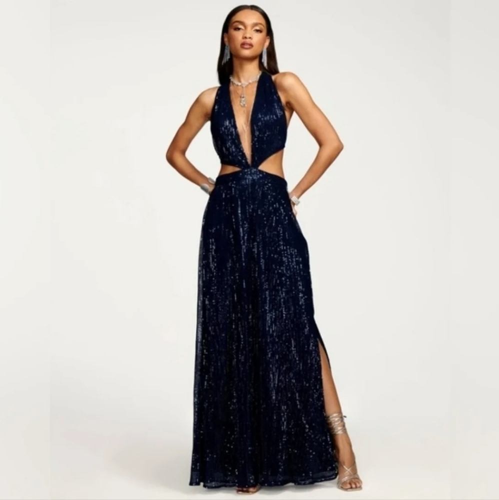 NWOT Ramy Brook Selena Sequin Cutout Women 14 Maxi Party Cocktail Sparkle Dress